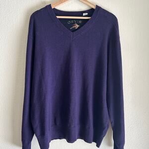 Orvis Sweater 100% Merino Wool Mens VNeck SZXL Purple Winter Comfortcore Classic